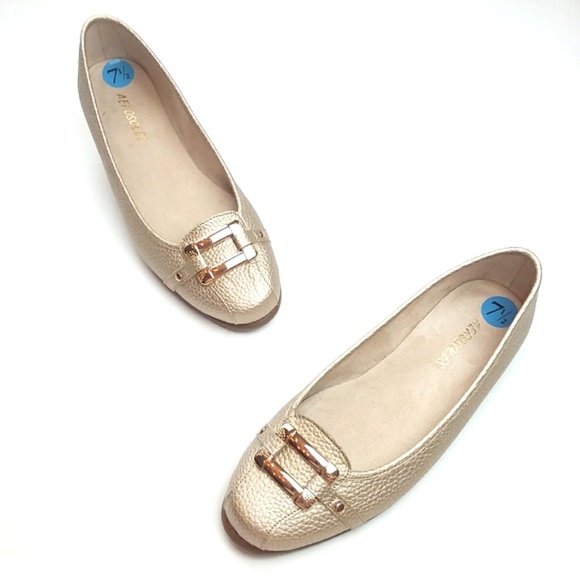 AEROSOLES Shoes - Aerosoles Sherbet Buckle Embossed Gold Flats 7.5